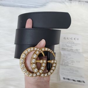 Gucci Double G Leather Pearl Belt 95cm